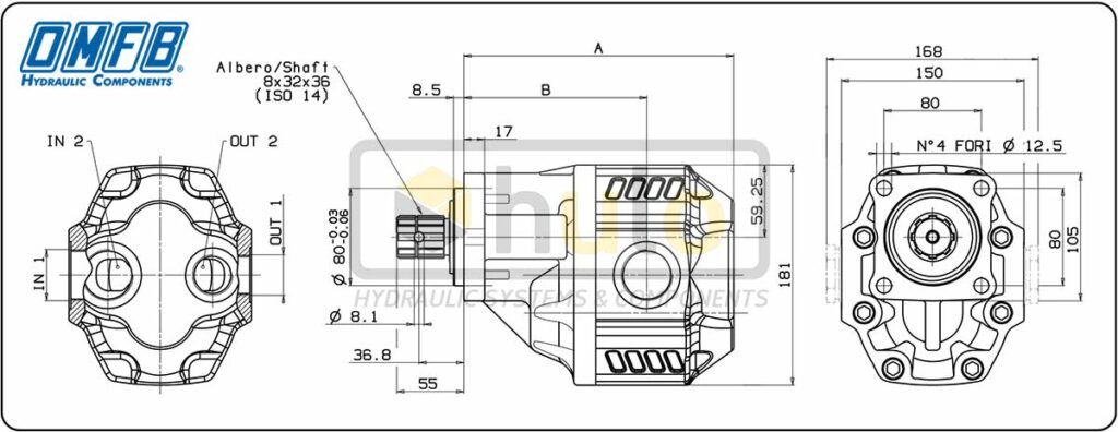 Bản vẽ kích thước bơm bánh răng NPGH ISO pump OMFB_