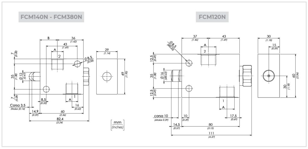 Bản vẽ kích thước van hành trình fcm