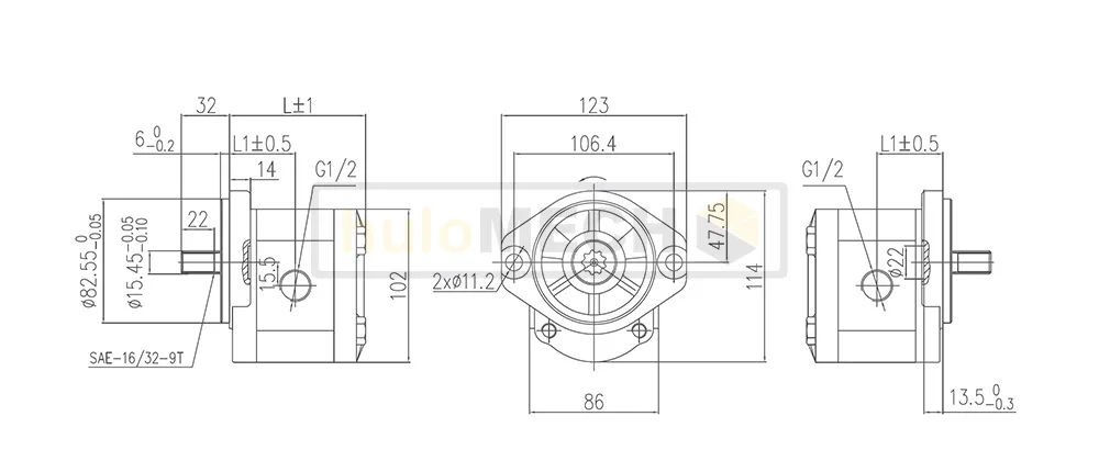 BƠM BÁNH RĂNG GRH 2APF 8/10/12/14/16/18 L08P02 VỎ NHÔM Dimension