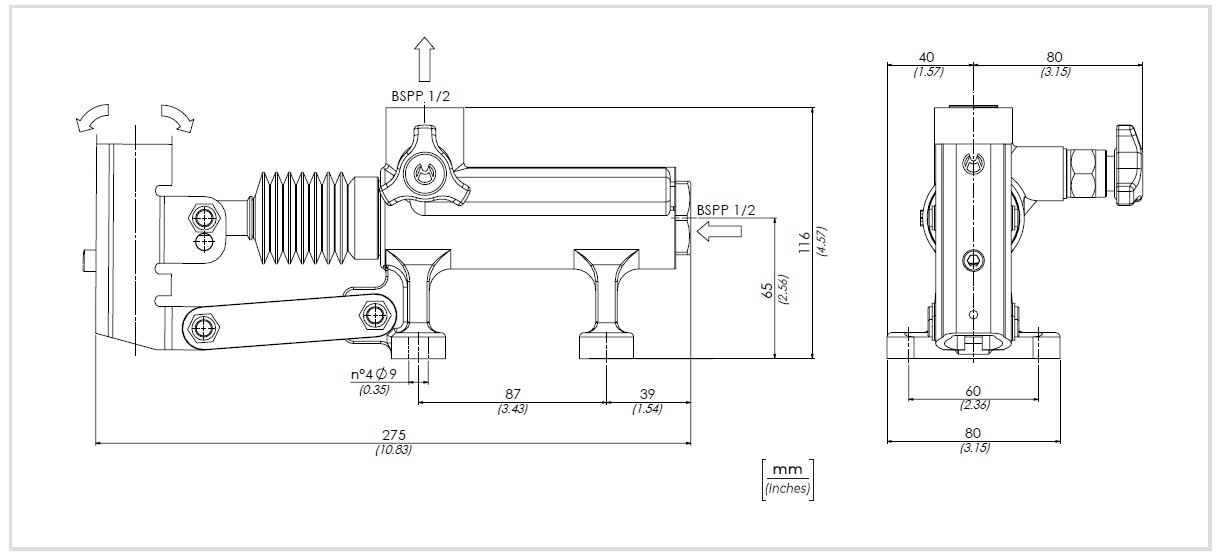 Bản vẽ kích thước Bơm tay thủy lực 1 chiều PM50