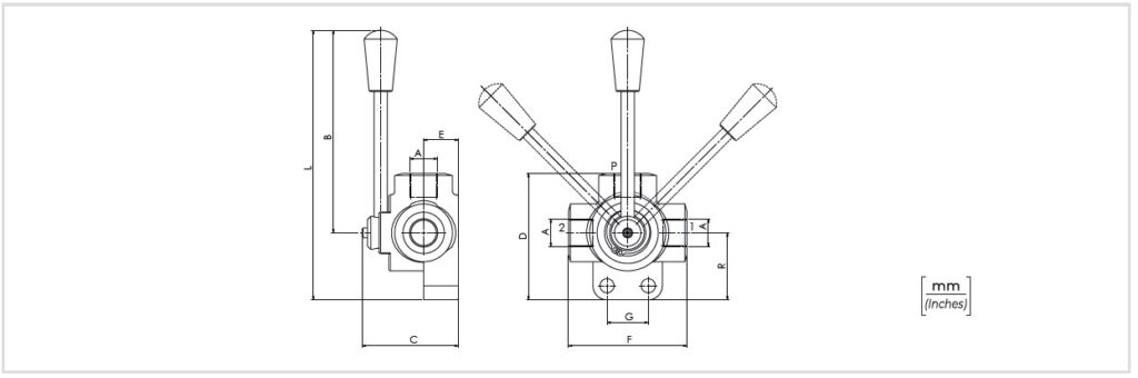 Bản vẽ kích thước van tay gạt 3 ngã DDF3