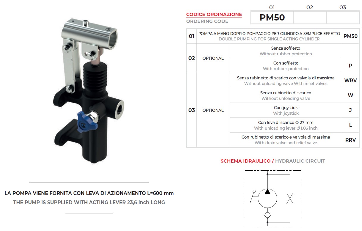 mạch thủy lực Bơm tay thủy lực 1 chiều PM50