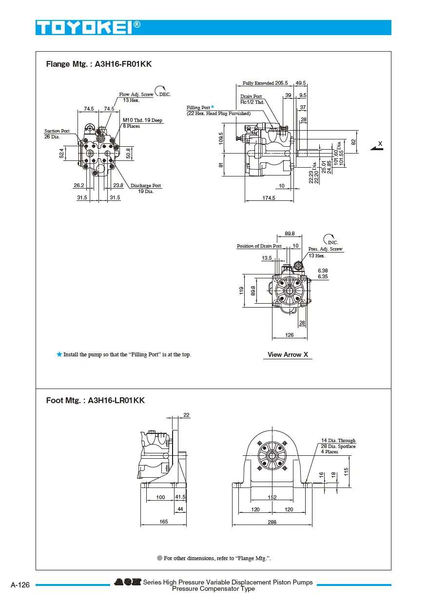Bơm thủy lực piston bù áp TOYOKEI A3H series