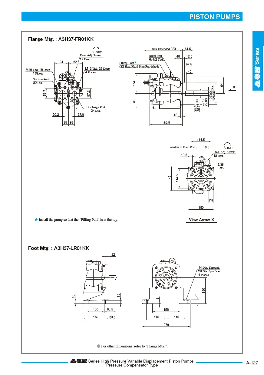 Bơm thủy lực piston bù áp TOYOKEI A3H series