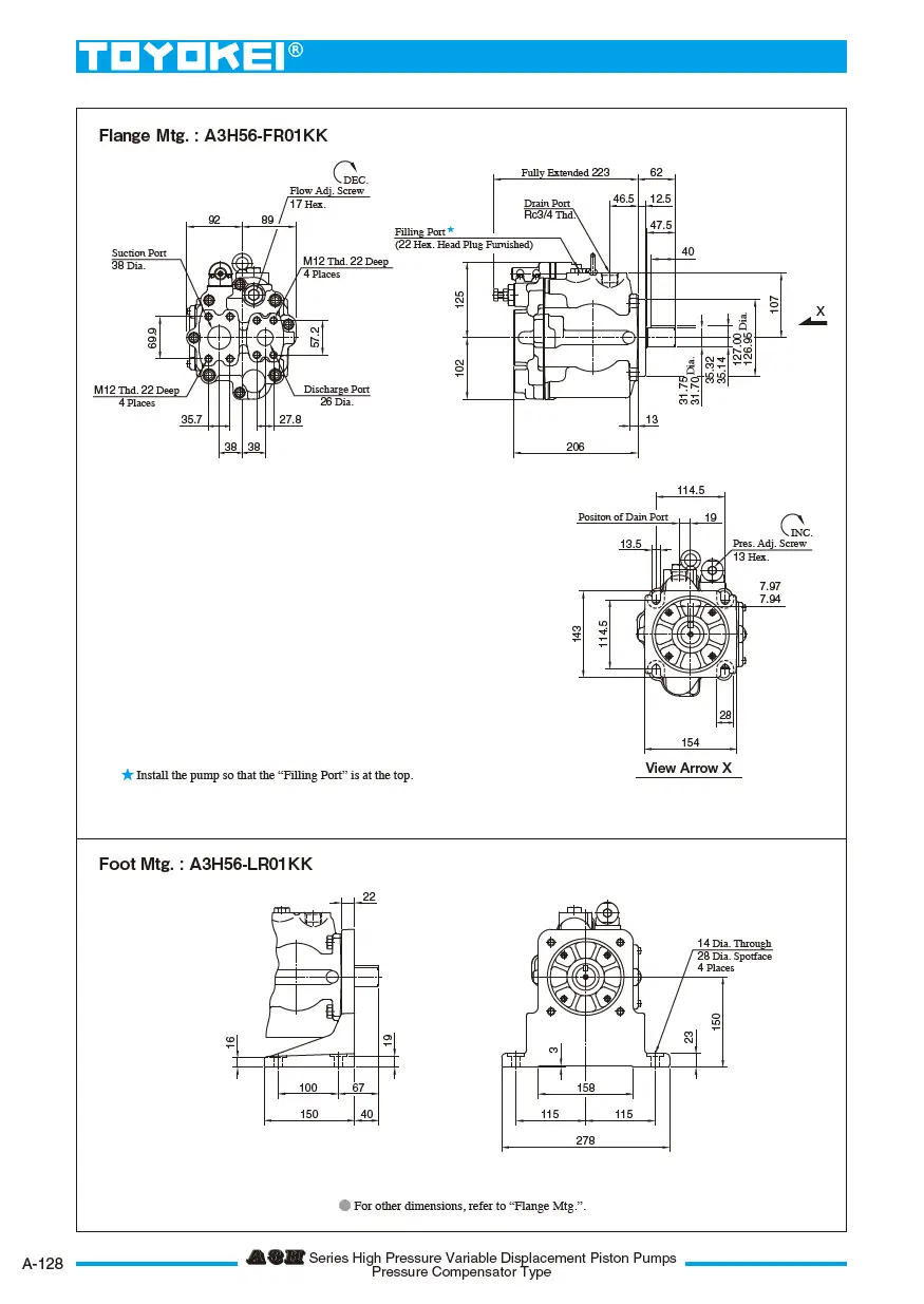 Bơm thủy lực piston bù áp TOYOKEI A3H series