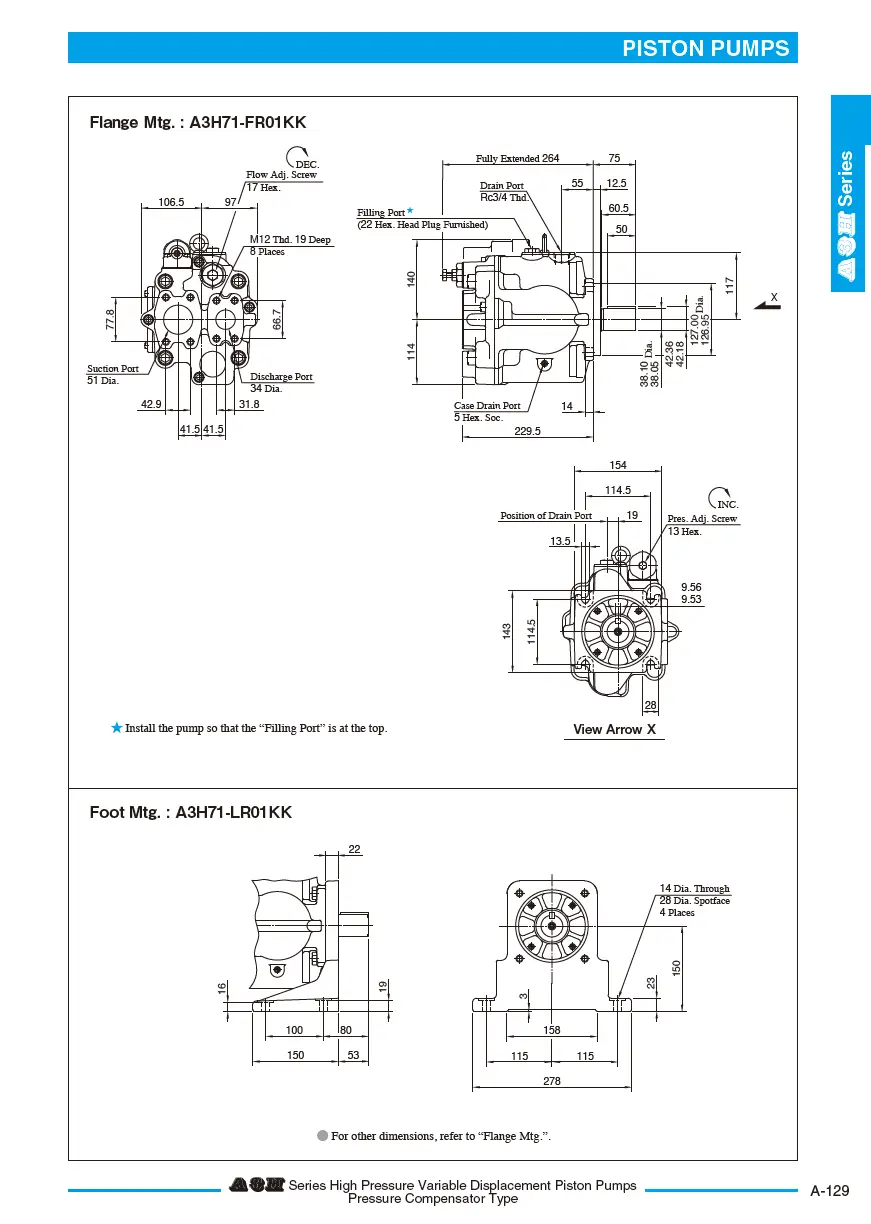 Bơm thủy lực piston bù áp TOYOKEI A3H series