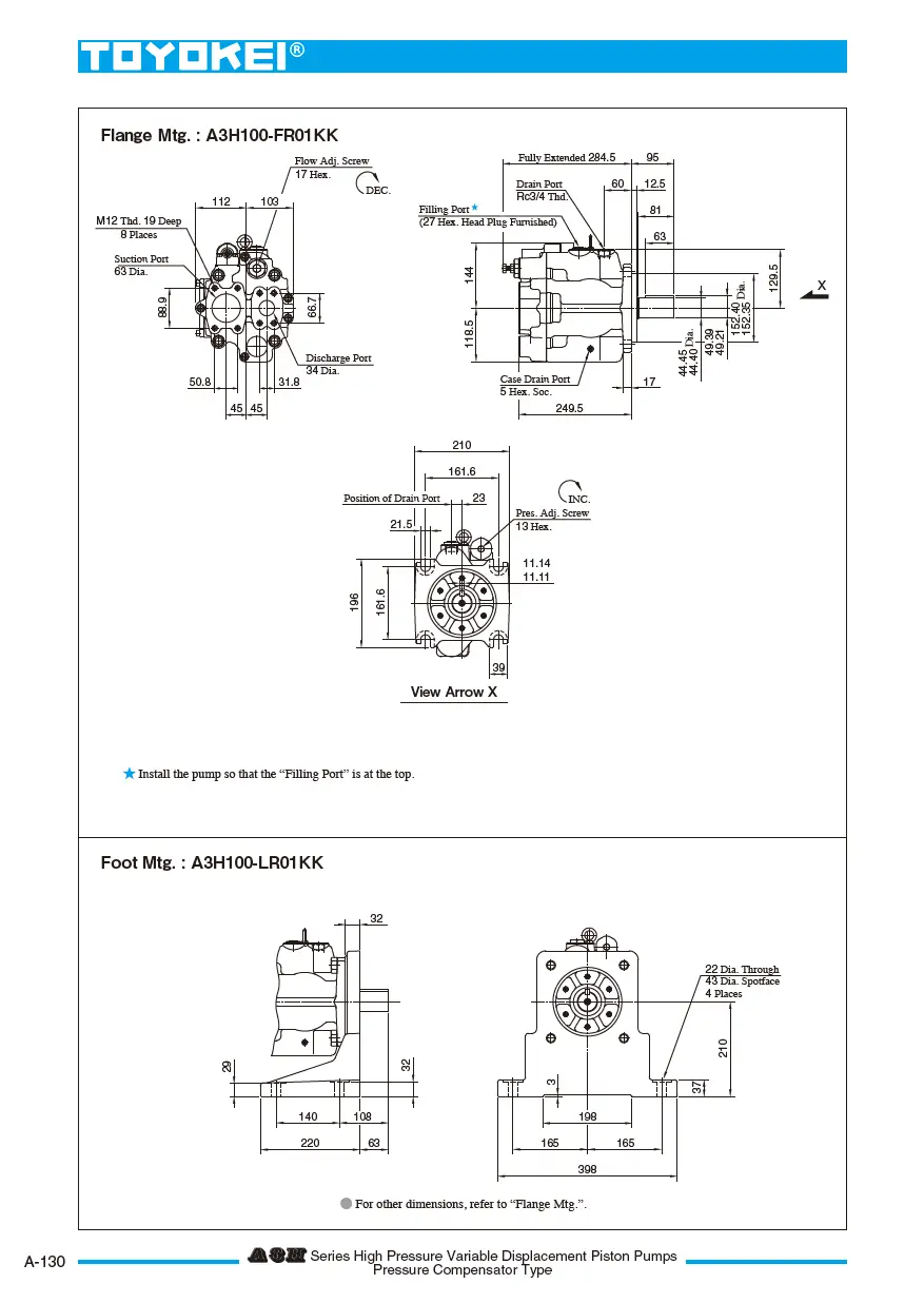 Bơm thủy lực piston bù áp TOYOKEI A3H series