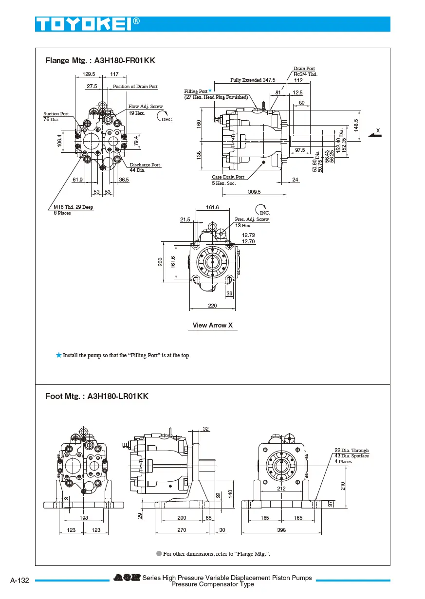 Bơm thủy lực piston bù áp TOYOKEI A3H series