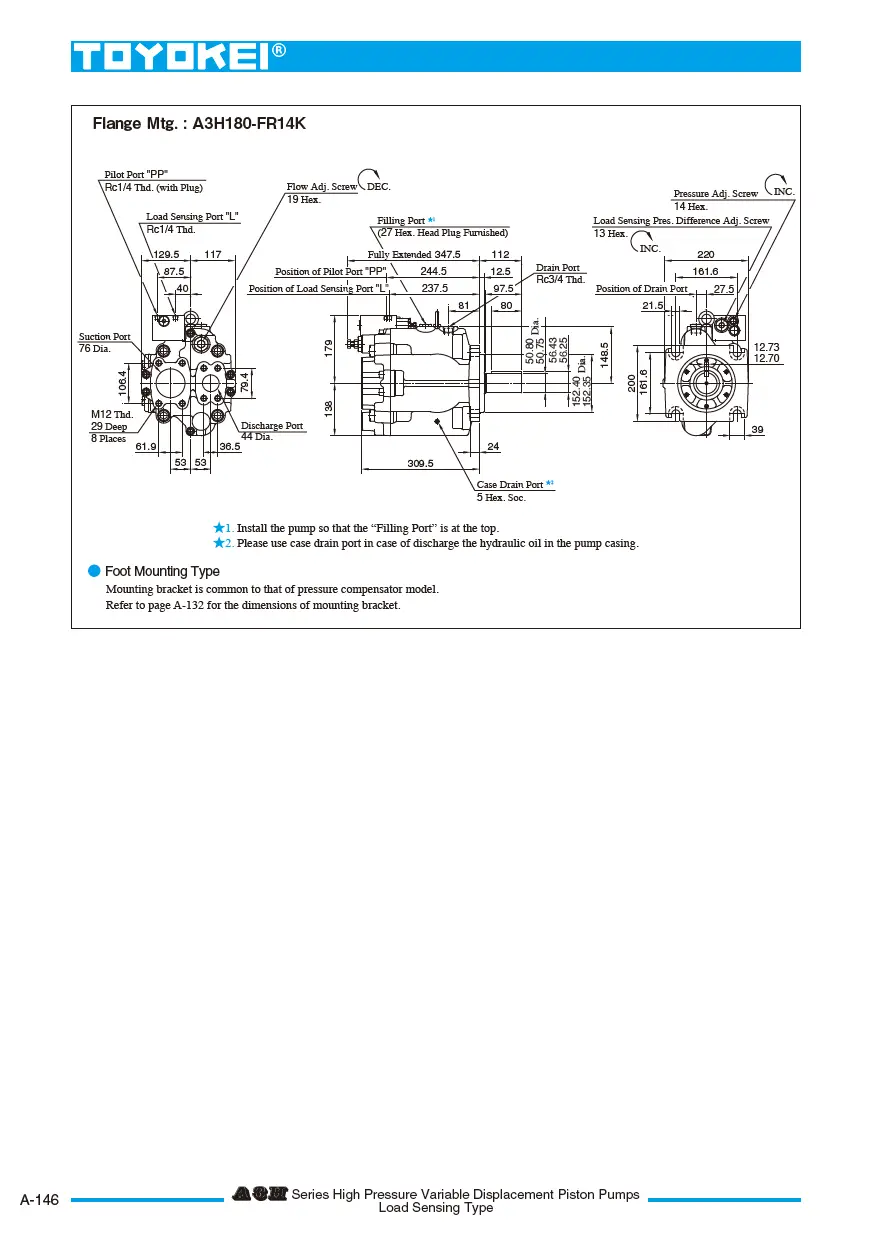 Bơm thủy lực piston cảm biến tải TOYOKEI A3H series