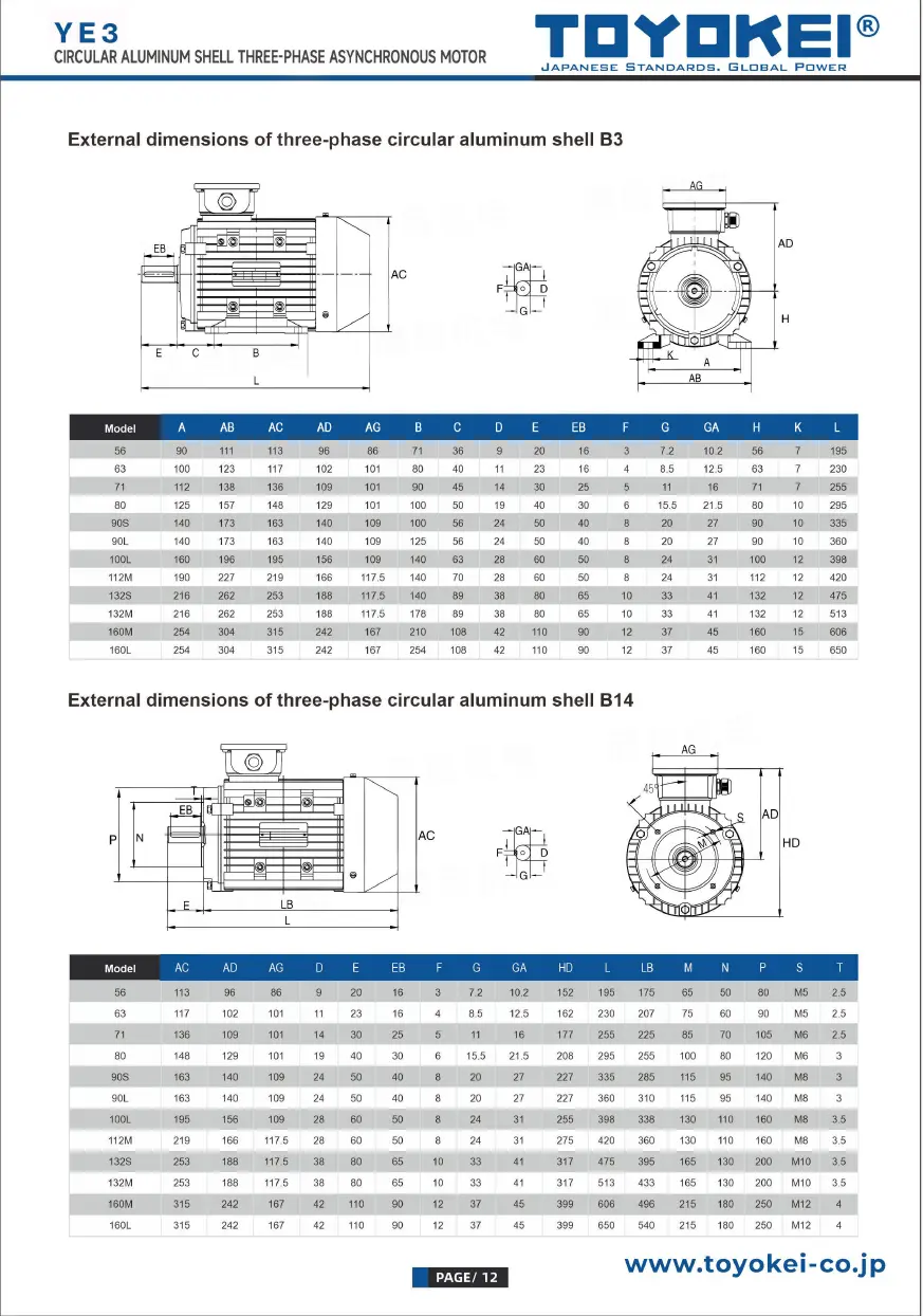 Động cơ điện 3 pha 380V/50Hz YE3-90AL/0,75kW-1,1kW-1.5kW-2.2kW TOYOKEI JAPAN / B14, B3, B34, B35, B5