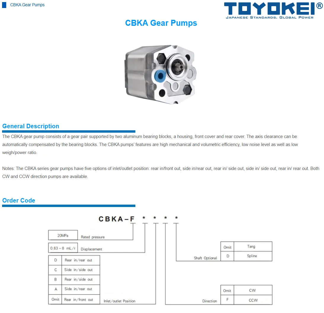 Bơm thuỷ lực bánh răng TOYOKEI CBK-F 0.8/1.6/2.1/2.6/3.2/4.2/5.8/8