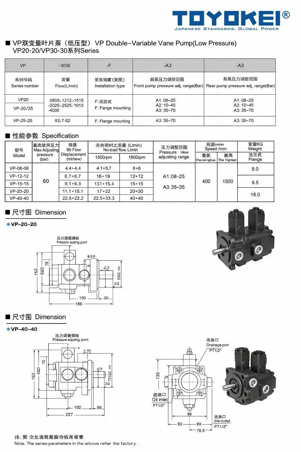 Bơm thuỷ lực cánh gạt kép TOYOKEI VP - 2020/3030/4040